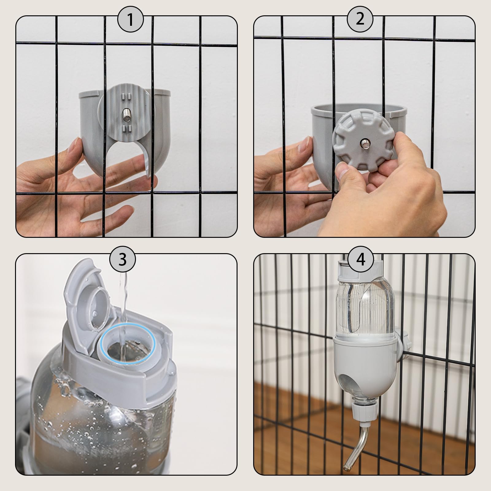 TOKAYIFE gray bottle fits cages and supports tidy hydration