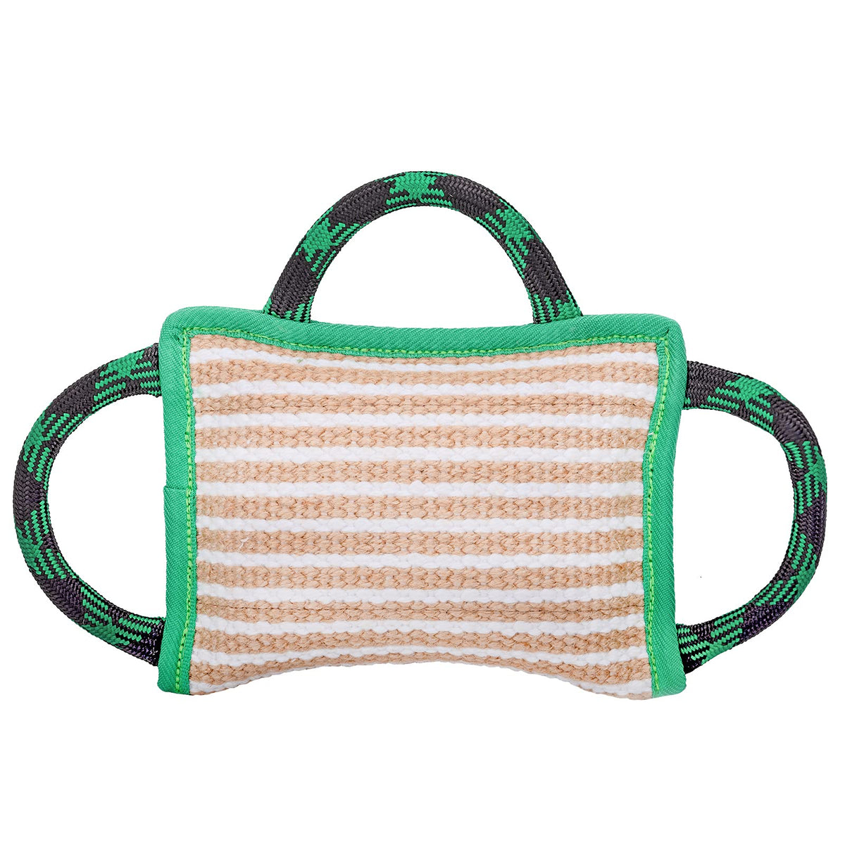 ToLanbbt tug of war pillow in green with durable jute texture for training.