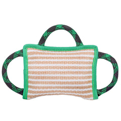 ToLanbbt tug of war pillow in green with durable jute texture for training.