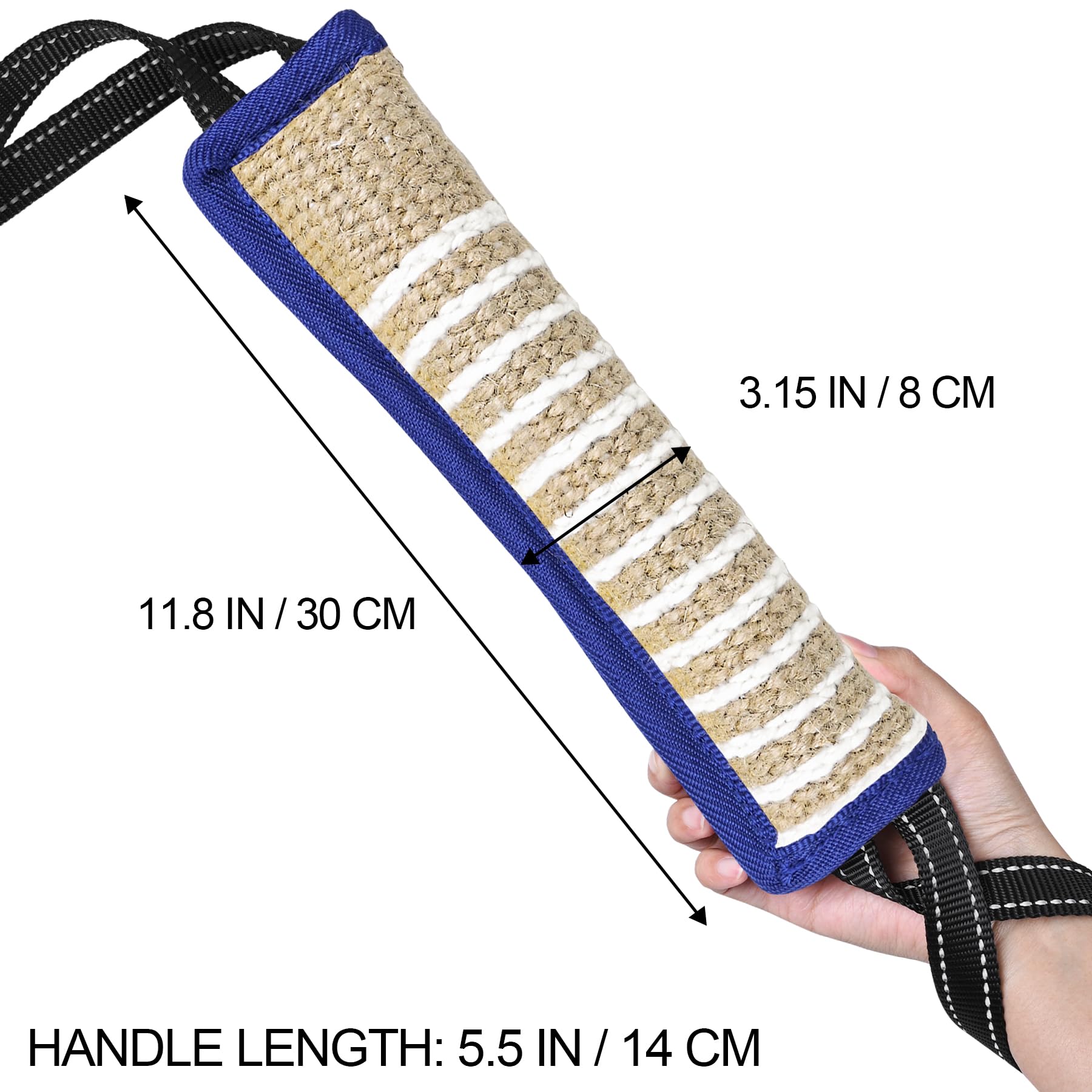 ToLanbbt dog tug toy two-handles blue line provides secure grip during tug.