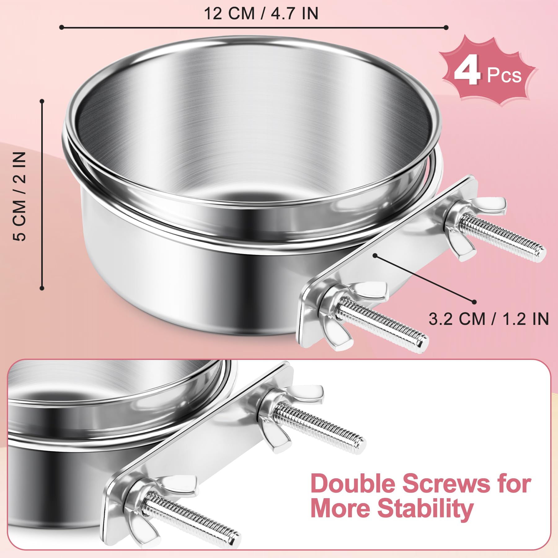 ToLanbbt double-clamp bird bowls securely attach to cages for stable feeding.