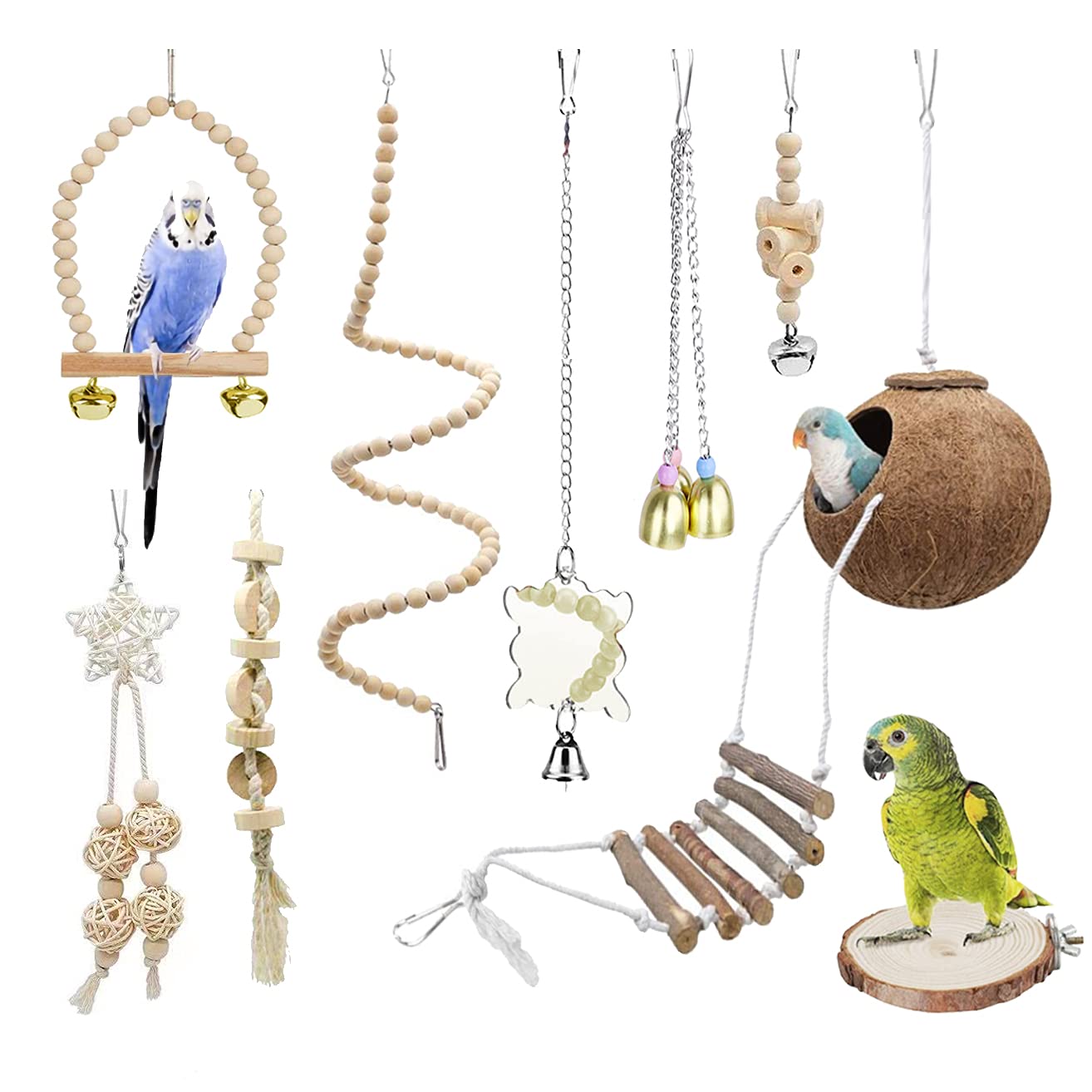 TOLMIOW cage accessory set adds varied stimuli for happy, active birds