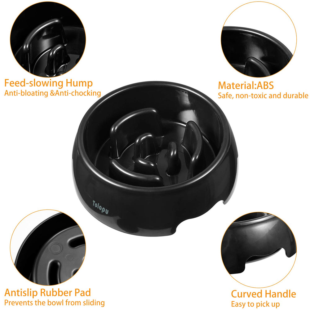 Tolopu slow feeder bowl shows compatibility with dry and wet food.