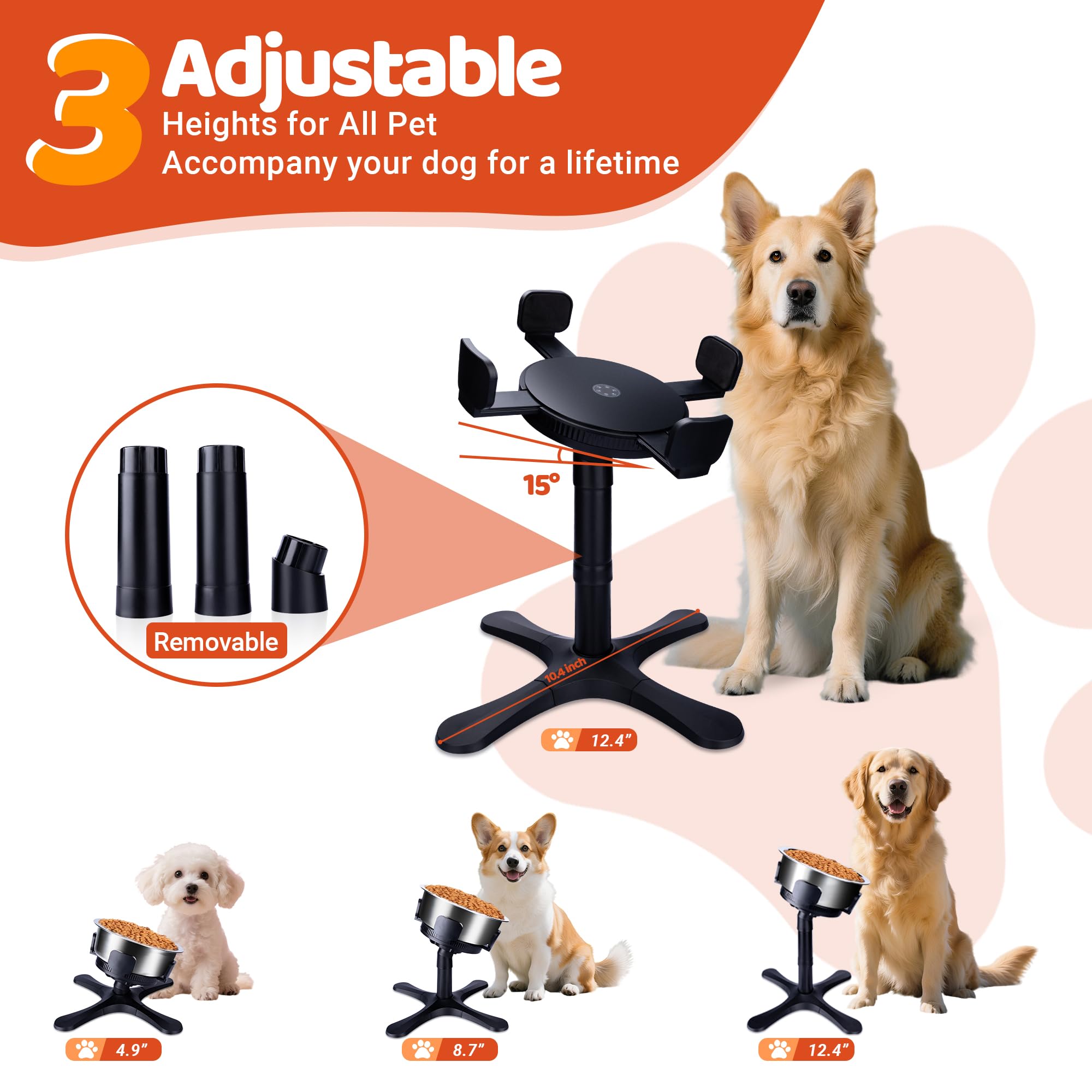 Tolopu elevated bowl height adjustment improves comfort for medium to large breeds.
