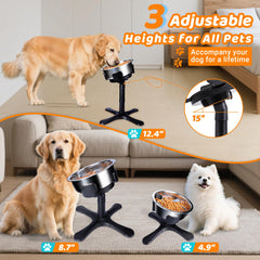 Tolopu elevated dog bowls 3-height stand adapts to large to small dogs for comfortable dining.