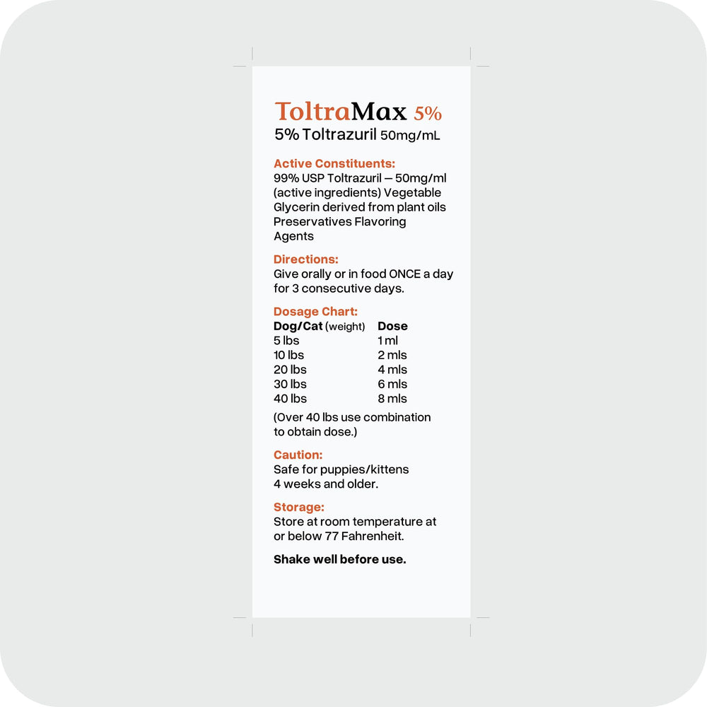 ToltraMax Toltrazuril use in dogs, cats, and horses for versatile care.