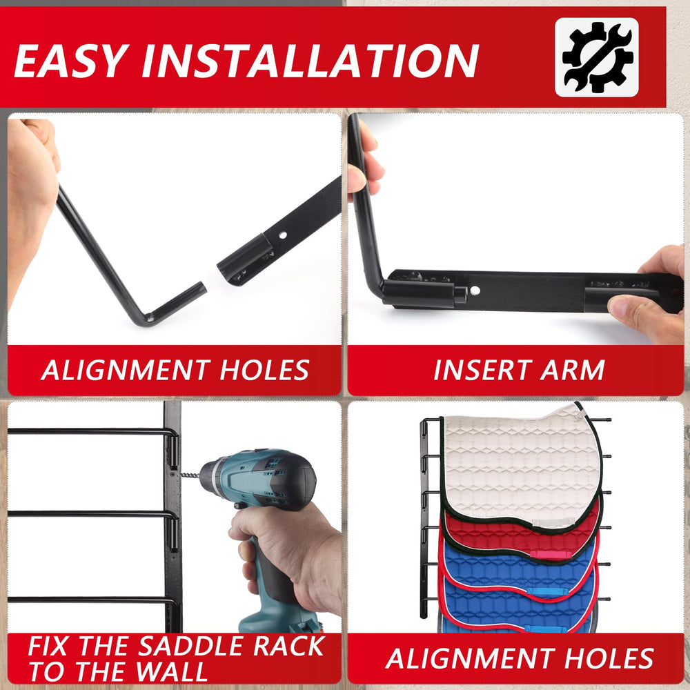 TOMESHA space-saving wall-mount saddle rack optimizes wall space for gear storage.