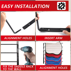 TOMESHA space-saving wall-mount saddle rack optimizes wall space for gear storage.