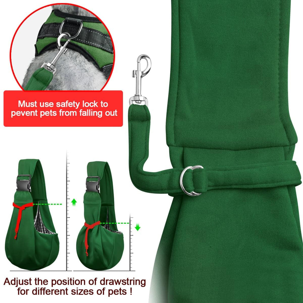 Tomkas dog sling adjustable strap allows easy length customization for a perfect fit.