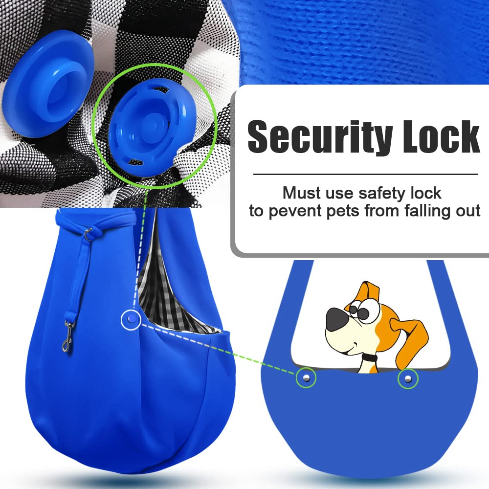 Tomkas dog sling carrier royal blue front pocket emphasizes quick access for essentials during outings