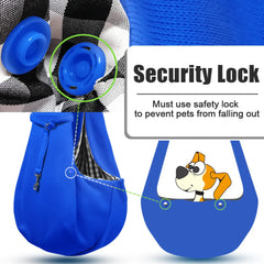 Tomkas dog sling carrier royal blue front pocket emphasizes quick access for essentials during outings