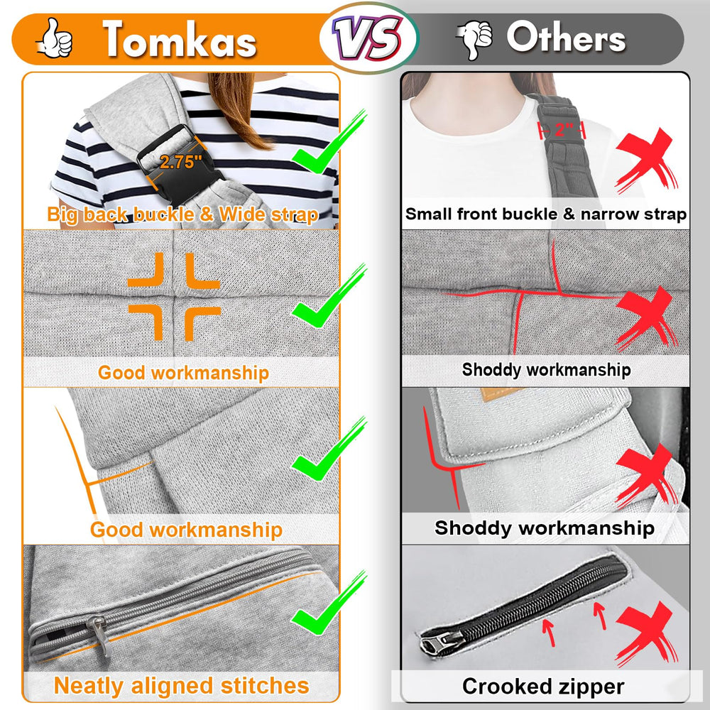TOMKAS dog sling gray pocket highlights secure front storage for essentials.