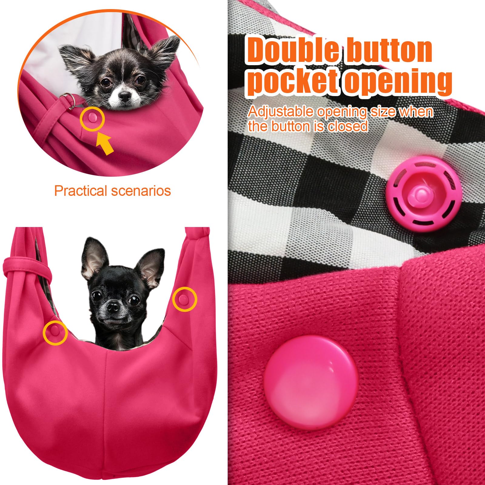 TOMKAS dog sling pocket close-up demonstrates secure storage for essentials.
