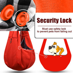 TOMKAS dog sling safety buckle demonstrates secure placement during walks.