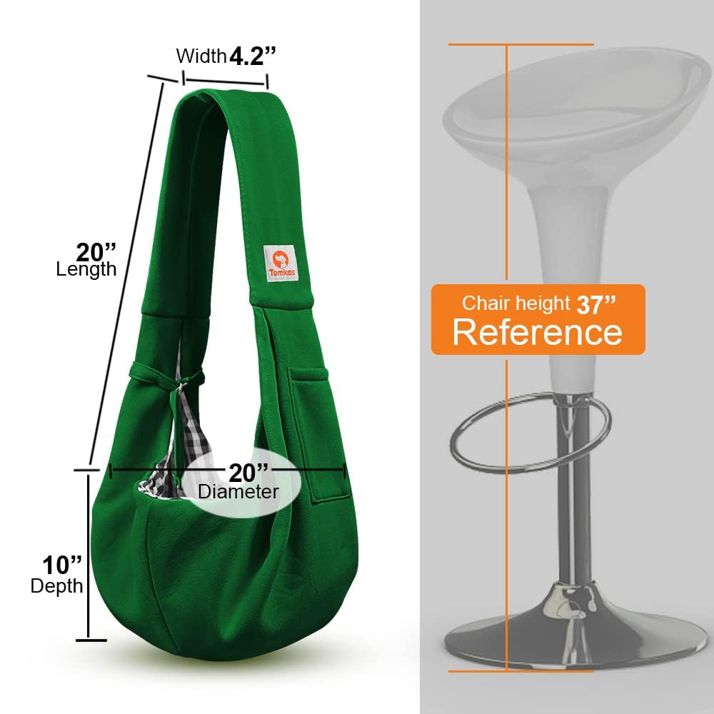 Tomkas small dog sling emerald green side view shows soft fabric and comfort.