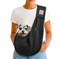 Tomkas small dog sling front view—compact carrier for 3–10 lb pets.