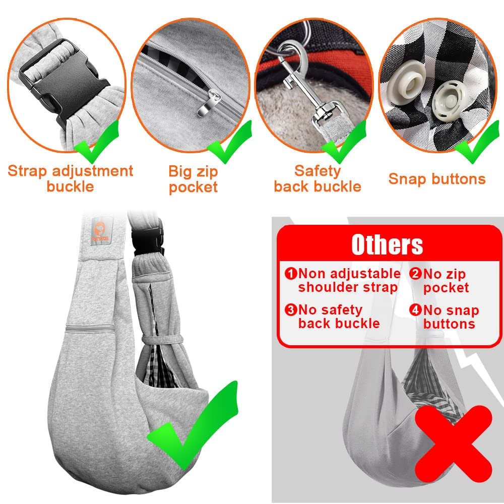 Tomkas small dog sling grey adjustable strap enables easy length customization and comfort