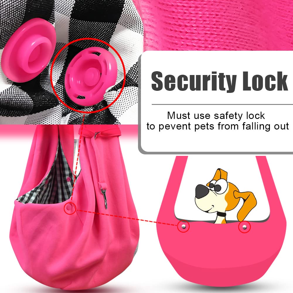 Tomkas Small Dog Sling in use with dog inside demonstrates hands-free comfort.