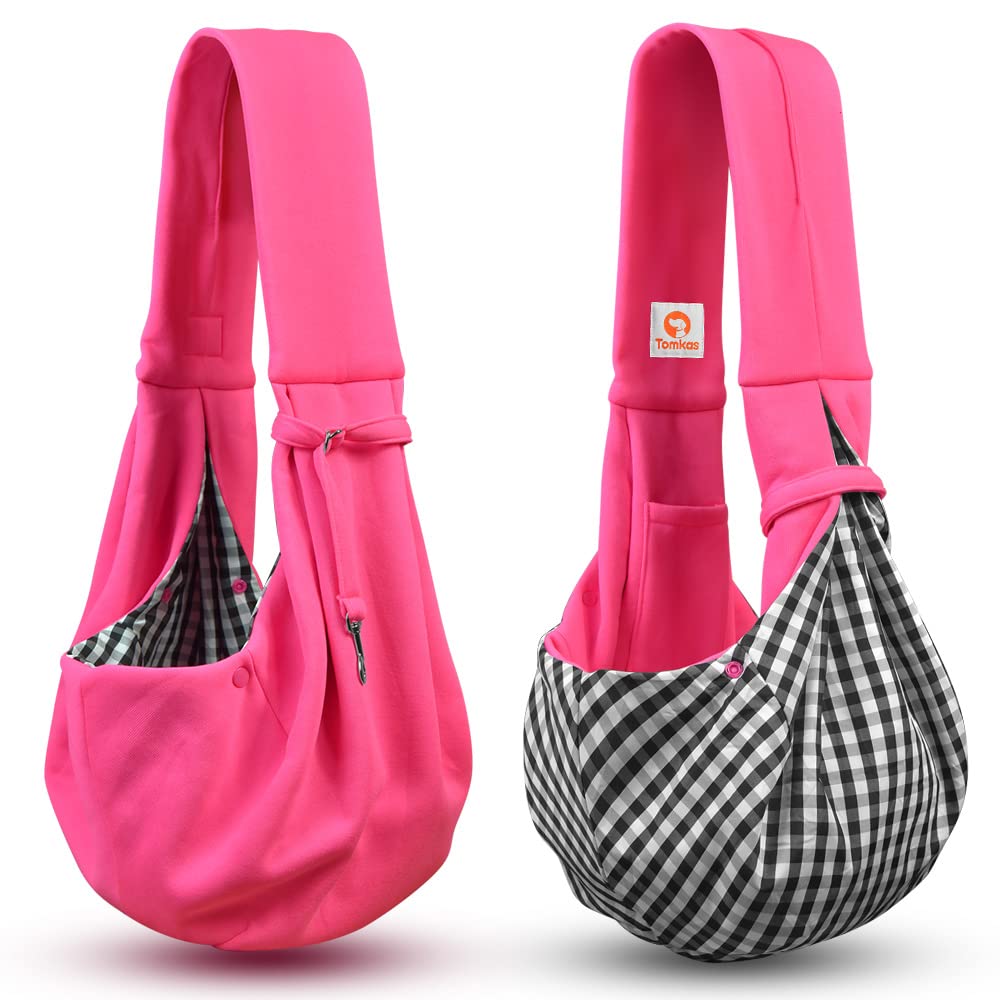 Tomkas Small Dog Sling Rosered fabric shows stylish design and cozy carry.