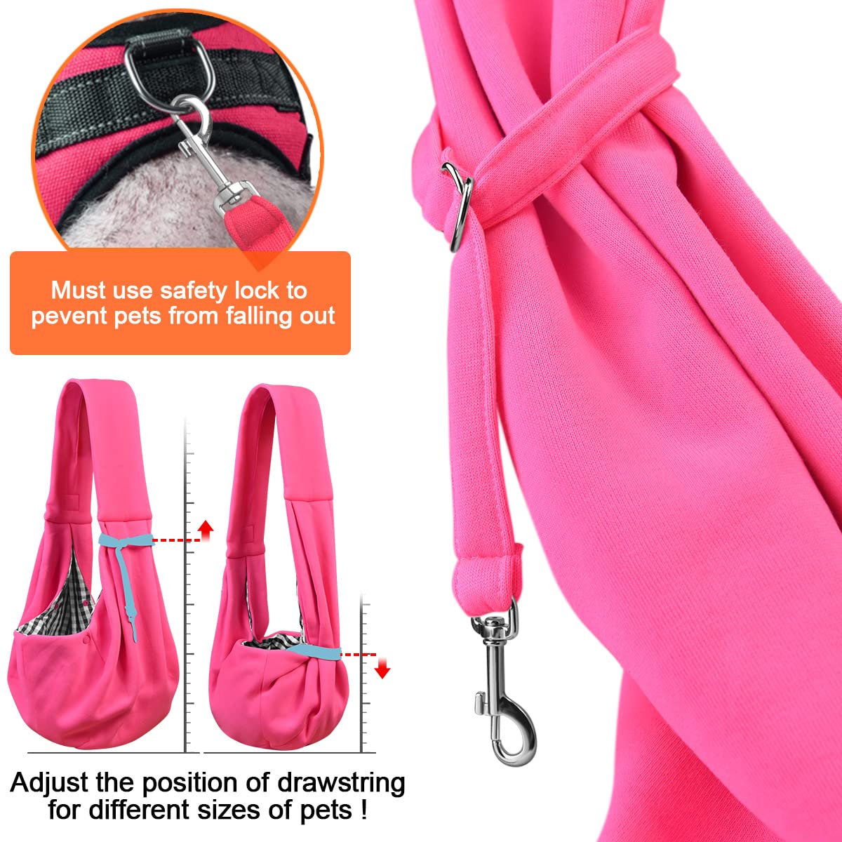 Tomkas Small Dog Sling safety buckle emphasizes secure restraint during adventures.