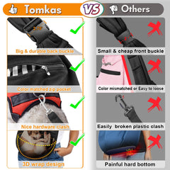 TOMKAS small dog sling safety-buckle adds secure restraint for peace of mind on outings.