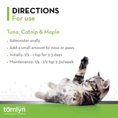Tomlyn Laxatone ingredients label highlighting soybean oil and fatty acids.