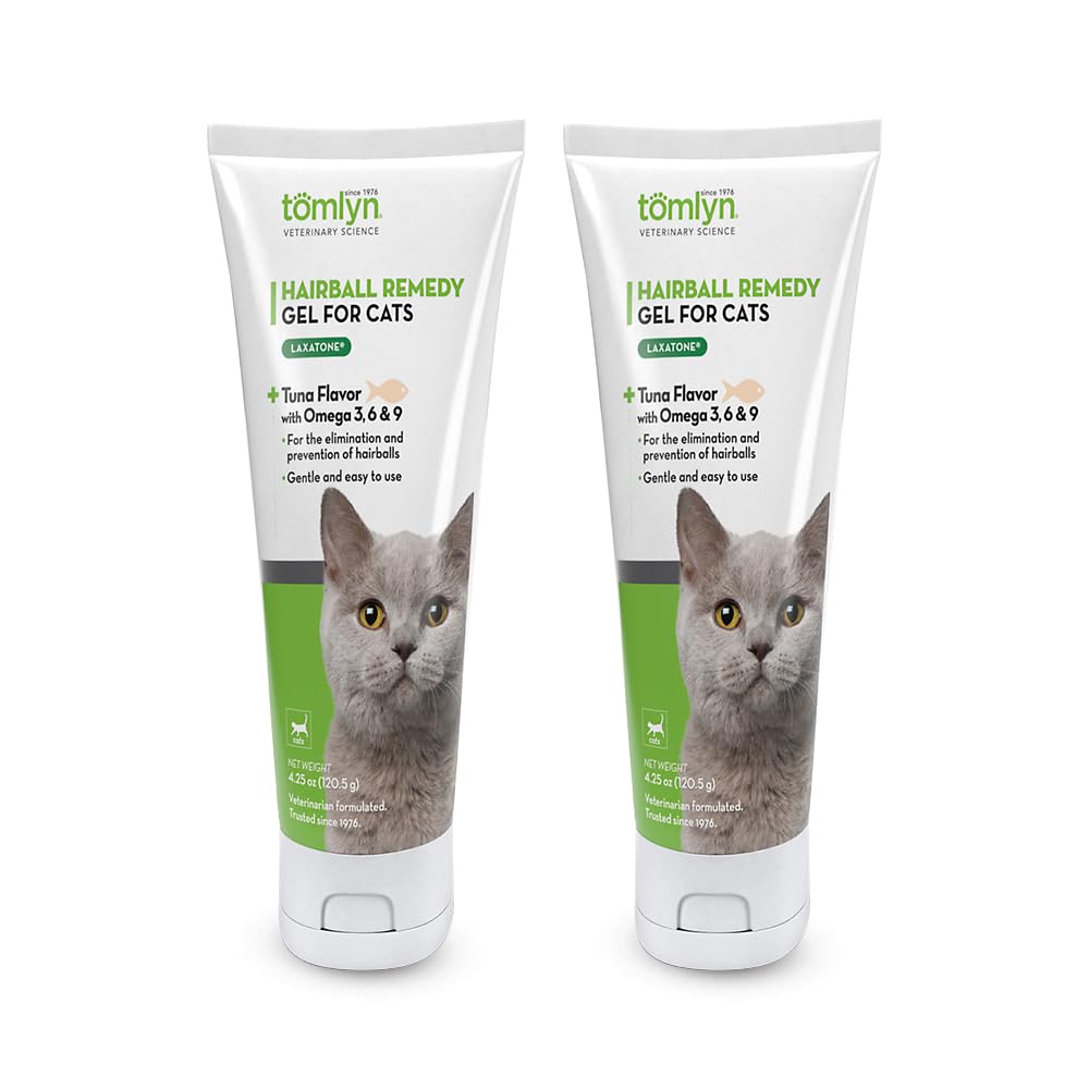Two-pack TOMLYN Laxatone tuna-flavored gel for easy hairball care