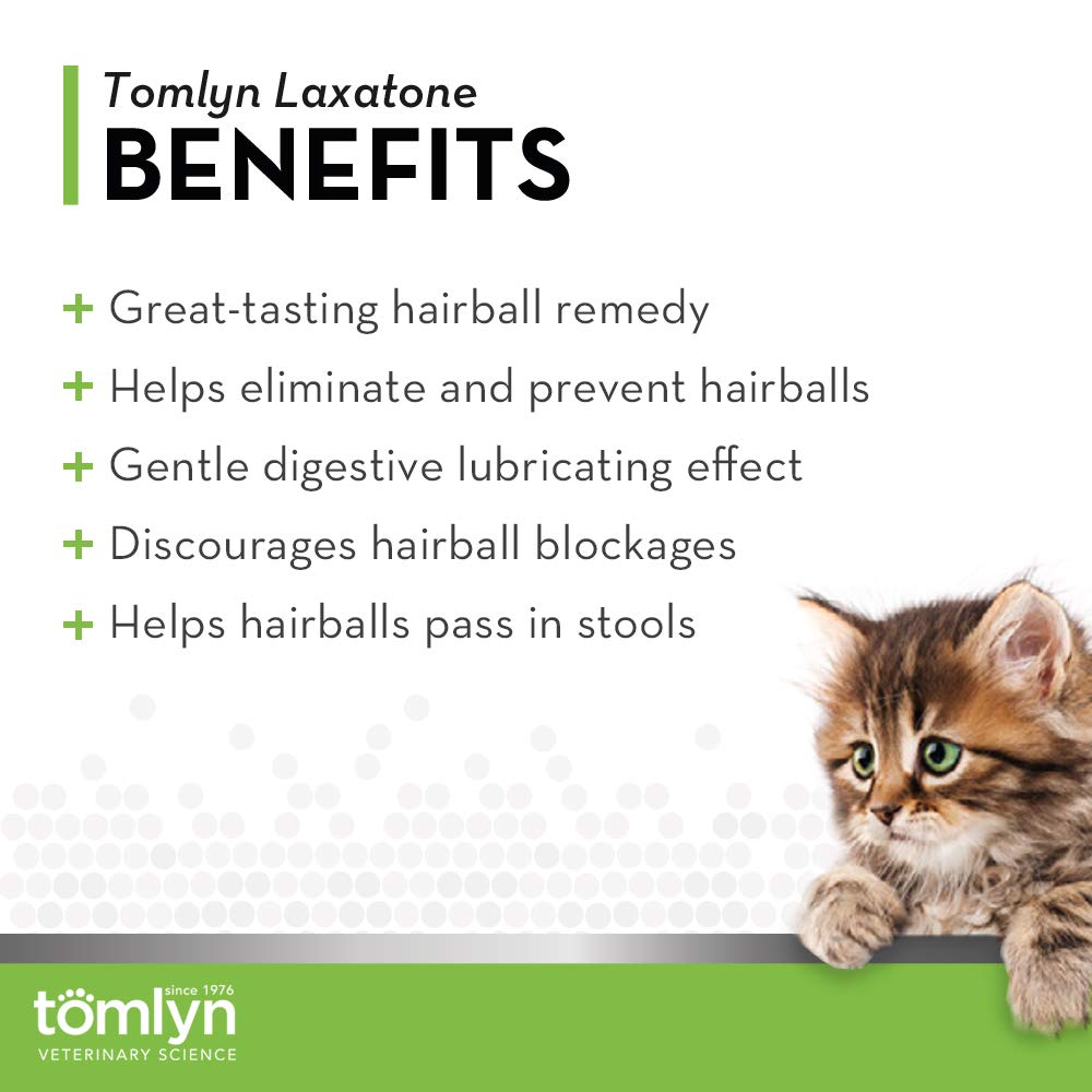 Tomlyn Laxatone tuna gel dispenses on cat nose for easy administration.
