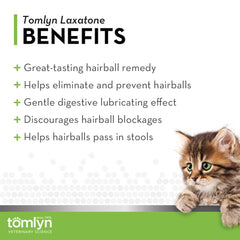 Tomlyn Laxatone tuna gel dispenses on cat nose for easy administration.