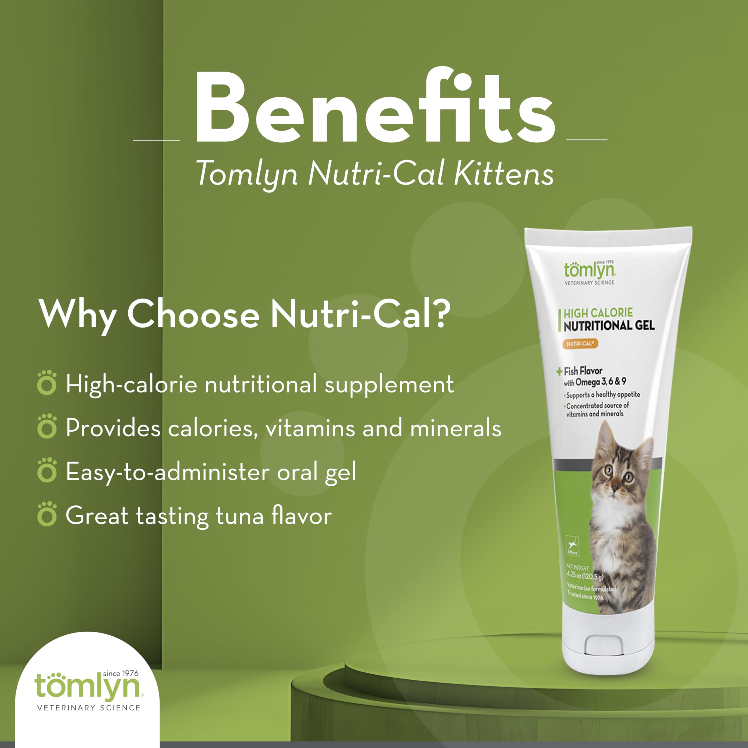 Tomlyn Nutri-Cal kitten-dispense image illustrating convenient dose for nutrition