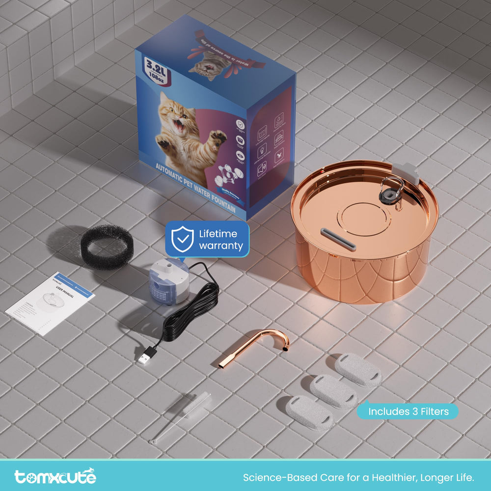 Tomxcute Copper Cat Water Fountain desk setup for easy accessibility