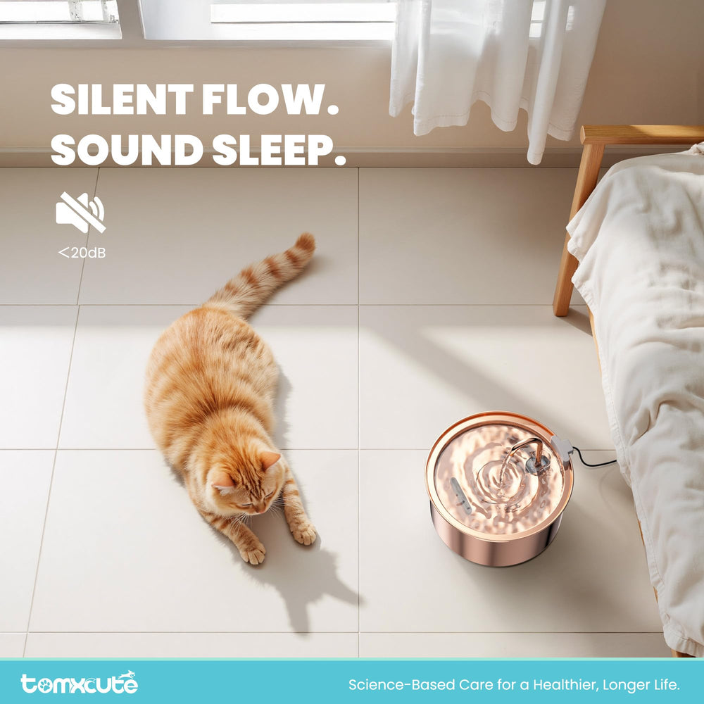 Tomxcute Copper Cat Water Fountain filtration system closeup showcasing filtration layers