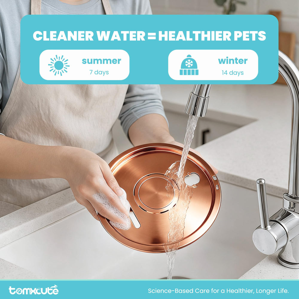 Tomxcute Copper Water Fountain pump closeup demonstrating quiet operation