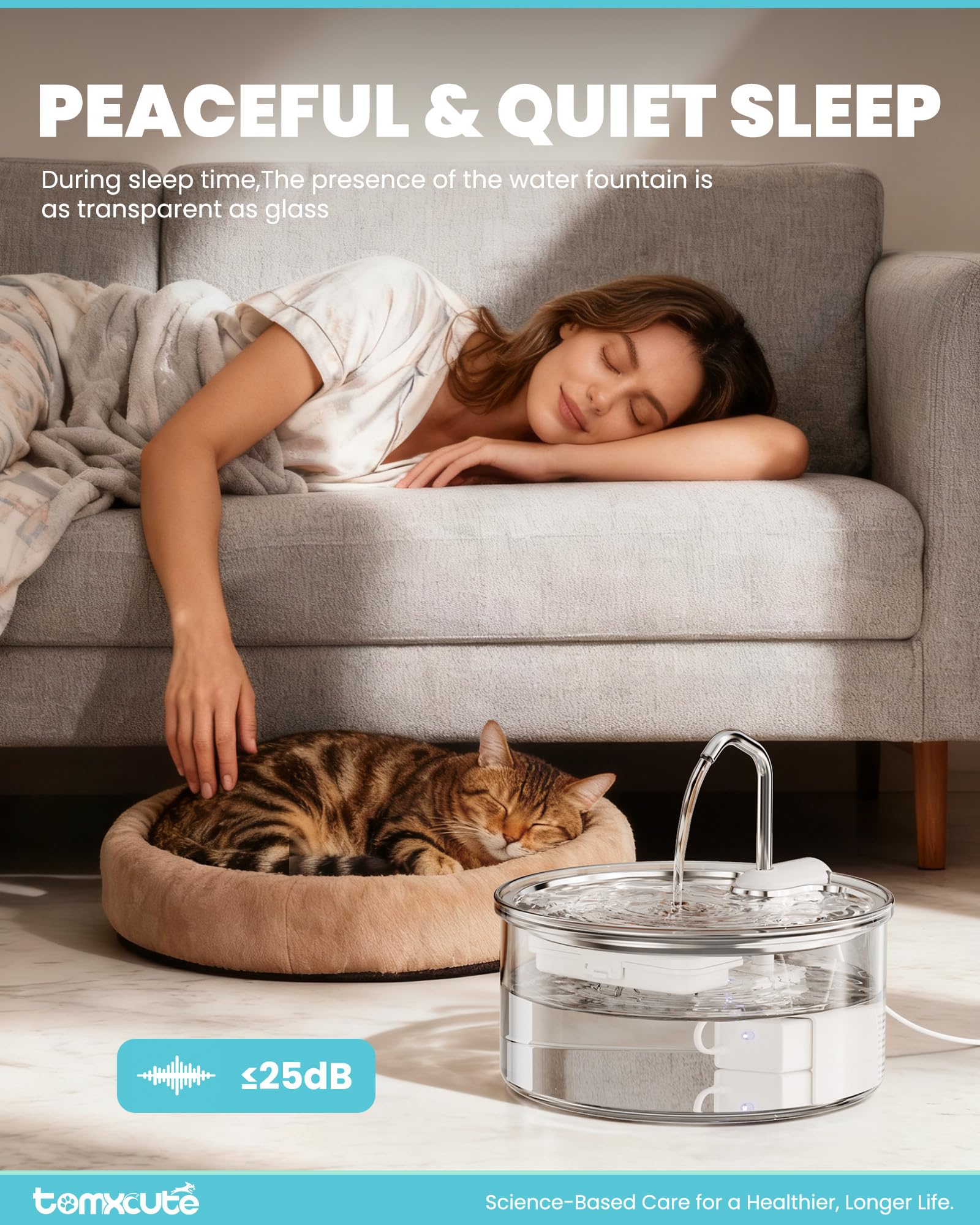 Tomxcute glass cat water fountain reinforced glass resists chips and cracks.