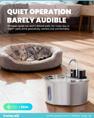 Tomxcute wireless cat water fountain four-layer filtration reduces odors and impurities for fresher water.