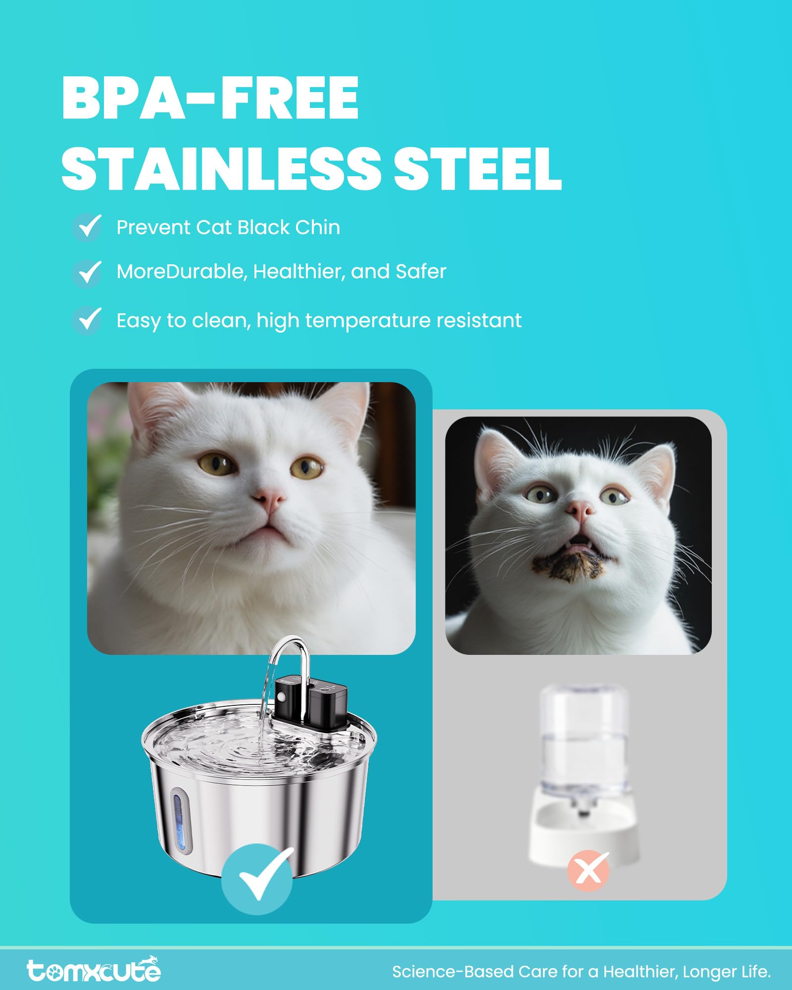Tomxcute wireless cat water fountain disassembly for cleaning supports simple maintenance.