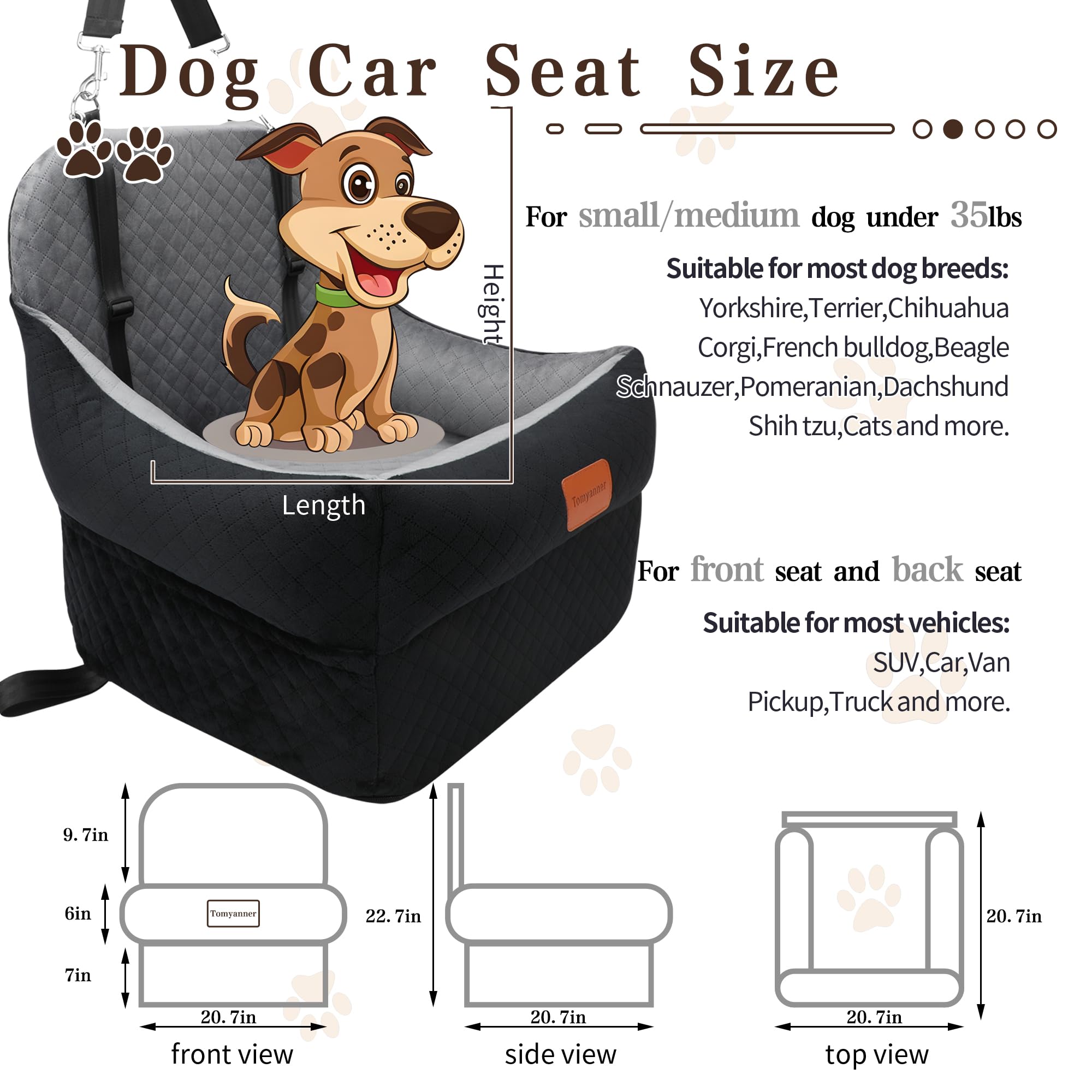 Tomyanner dog booster seat side pocket storage supports outings.