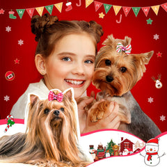 Tondiamo pink Christmas dog bows rhinestone detail viewed up close adds sparkle