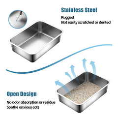 Tondid stainless steel litter box nonstick surface eases waste removal and cleaning.