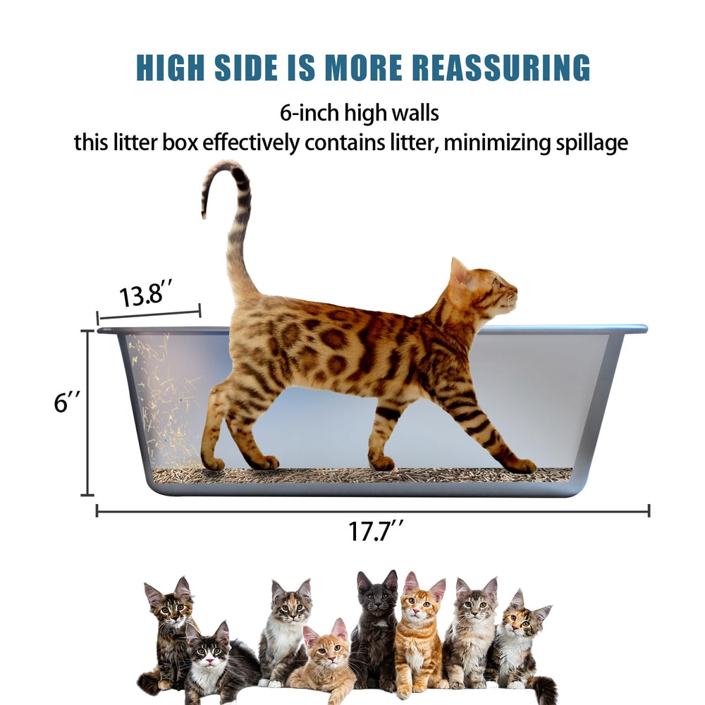 Tondid stainless steel cat litter box side view shows high walls reducing litter splash.