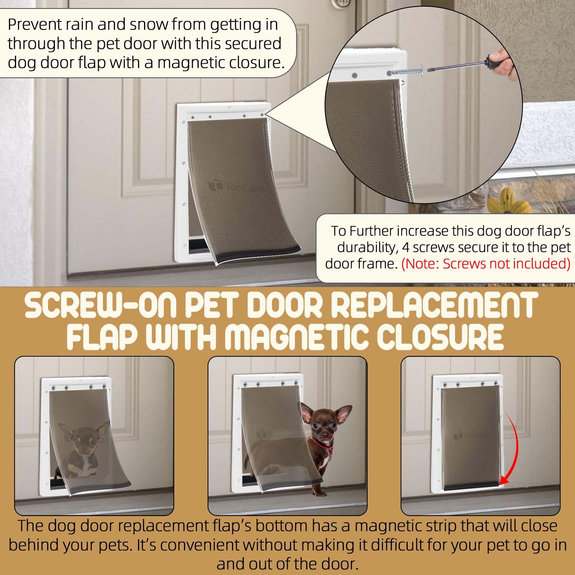 TonGass PAC11-11038 magnetic-closure shows secure closing after pets pass.
