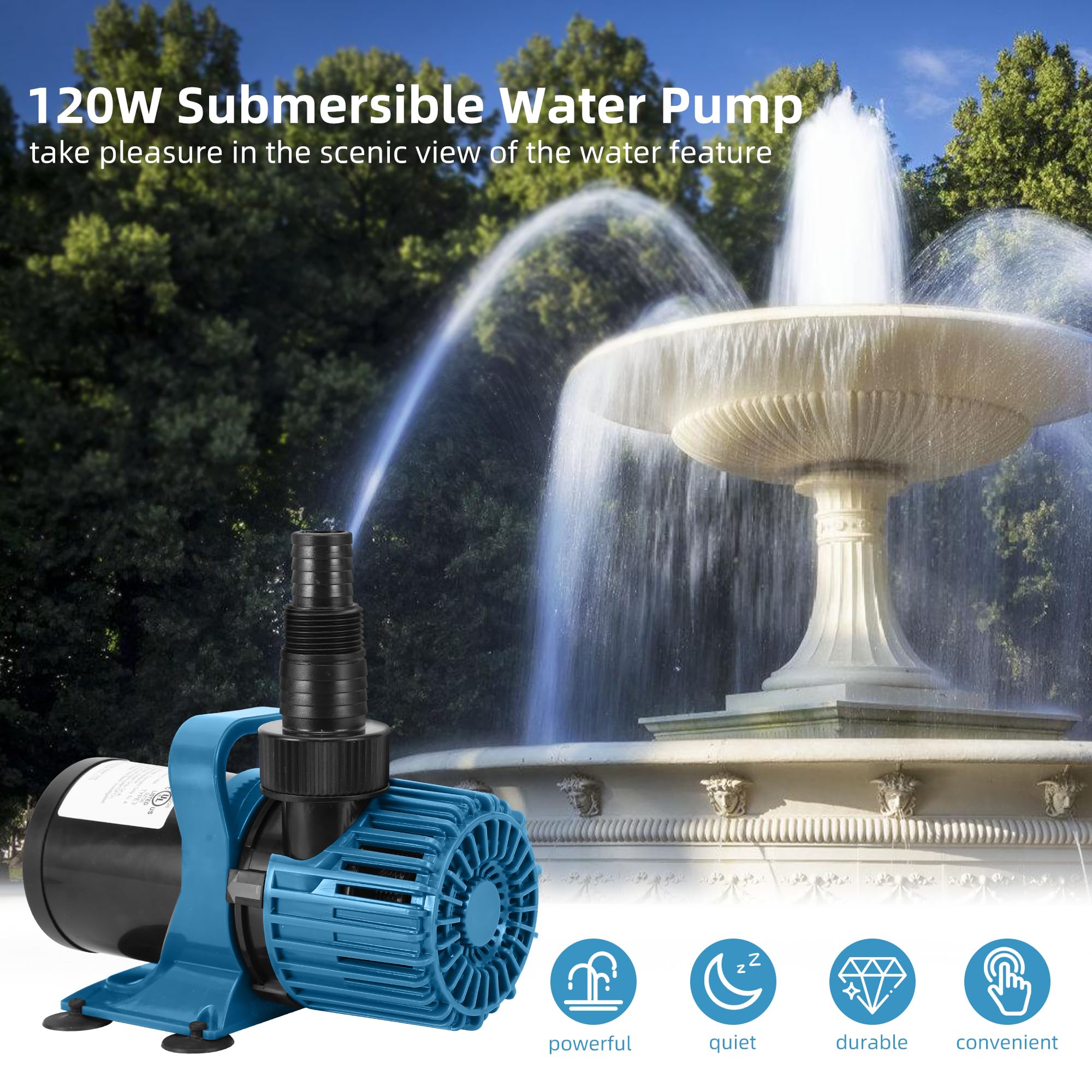 TONGCHANT 180-degree flow adjustment highlights flexible water direction for waterfalls.