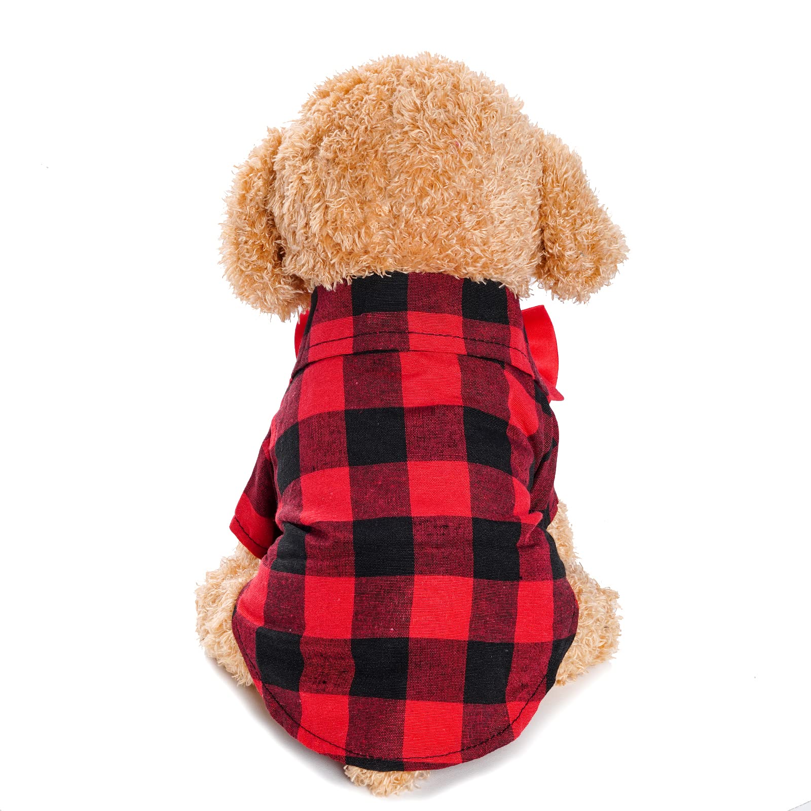 Tongcloud plaid puppy shirt bow-tie detail for special occasions.