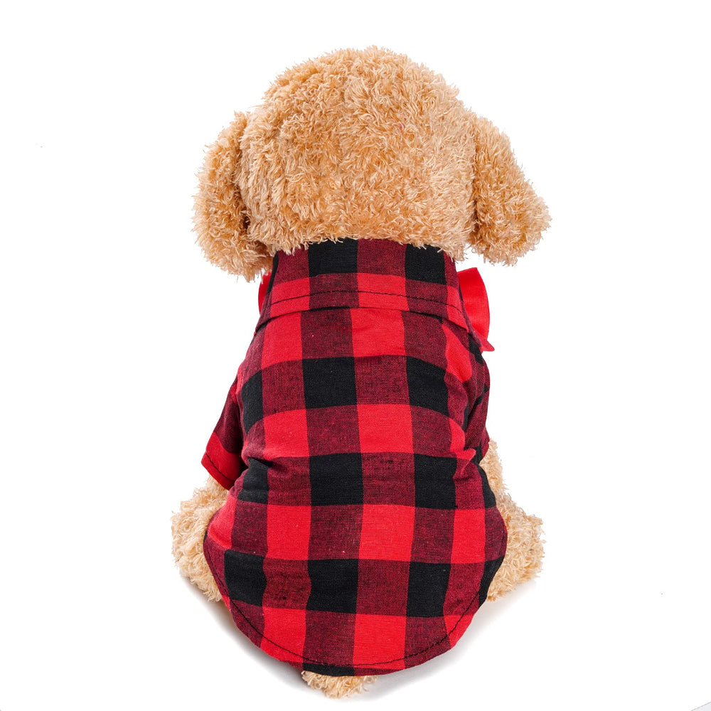 Tongcloud plaid puppy shirt bow-tie detail for special occasions.