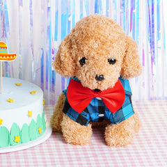 Tongcloud plaid puppy shirt buttons closeup shows easy on/off design.