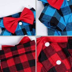 Tongcloud plaid puppy shirt red-black plaid ideal for party-ready photos.