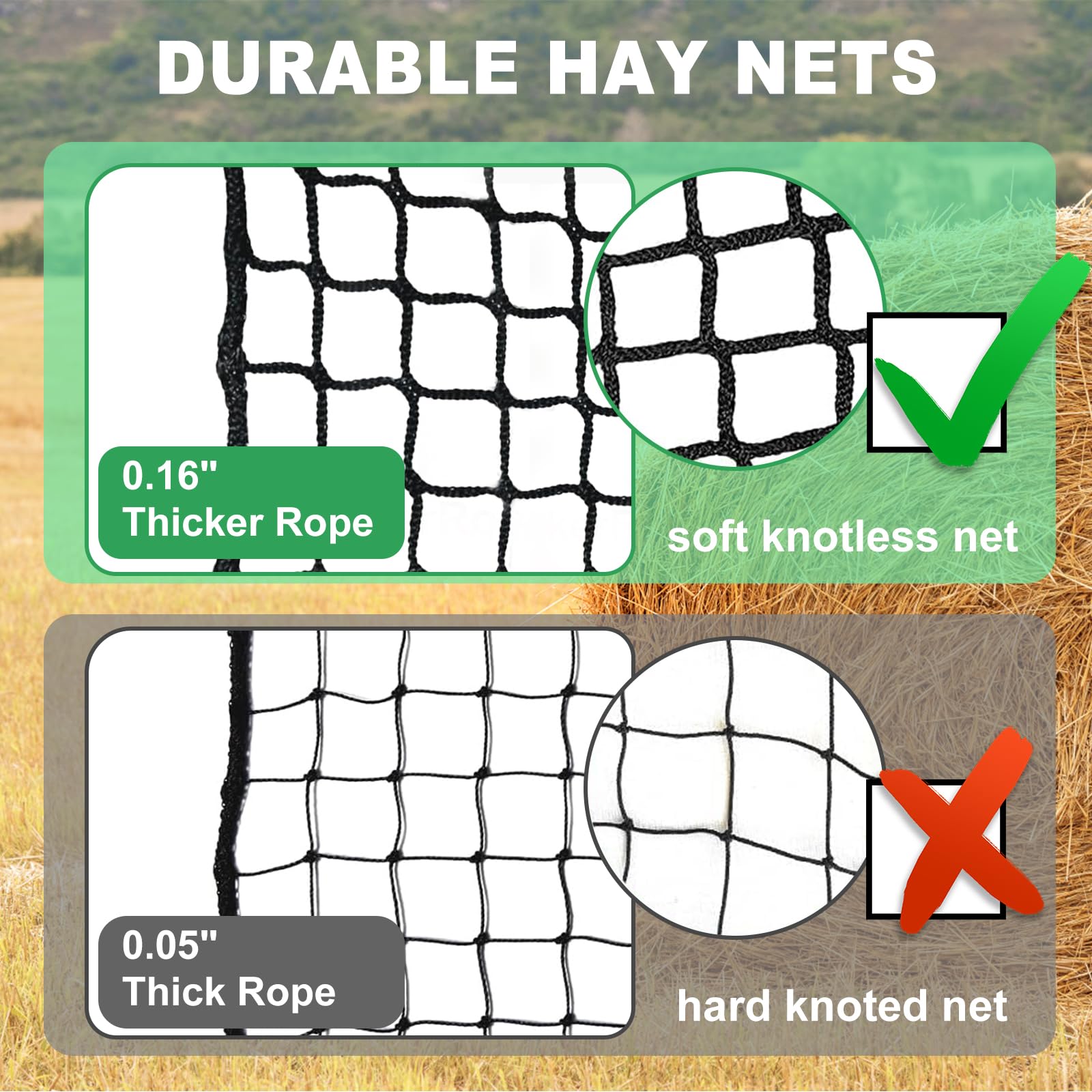 TONGMO durable hay net material withstands outdoor use and long-term durability.