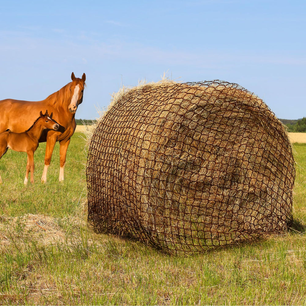 TONGMO round bale hay net setup showing easy binding and quick loading.