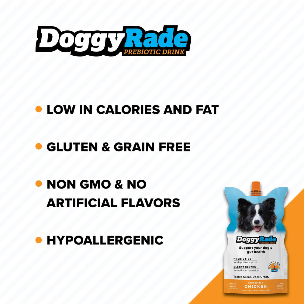 Tonisity DoggyRade ready-to-drink pouch for on-the-go hydration.
