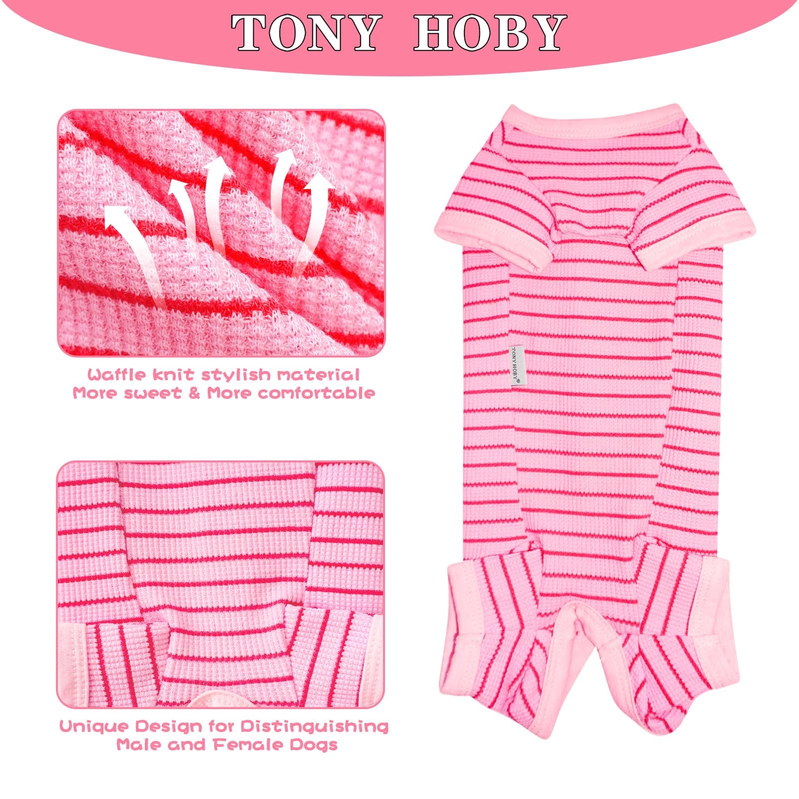 TONY HOBY dog pajamas four-leg design close-up with secure fit features.